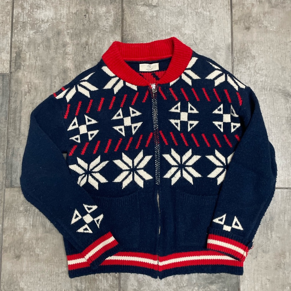 Navy Blue and Red Patterned Cardigan